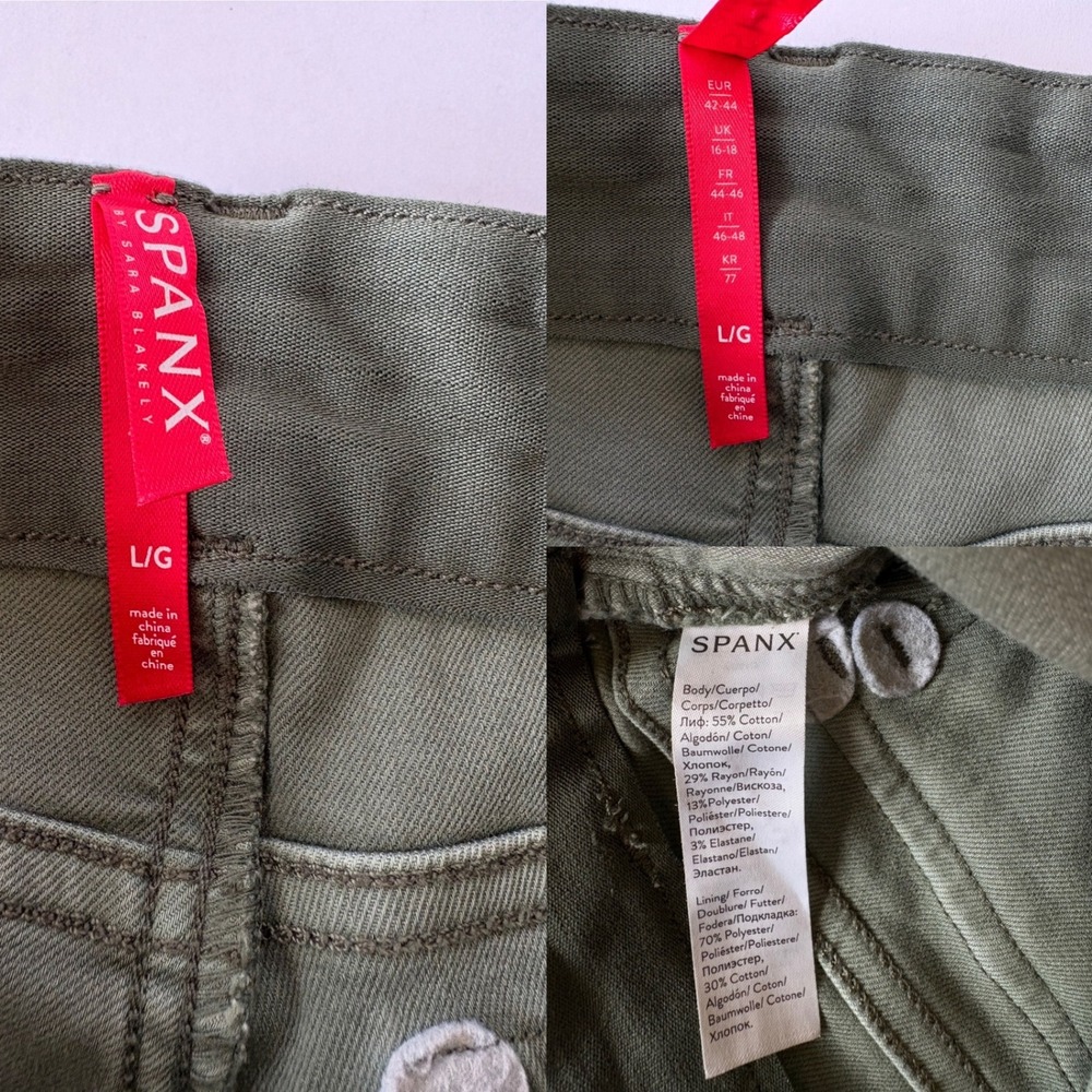 Spanx Olive Green Stretch Twill Ankle Cargo Pants Olive Green Size Large Utility - Picture 7 of 10